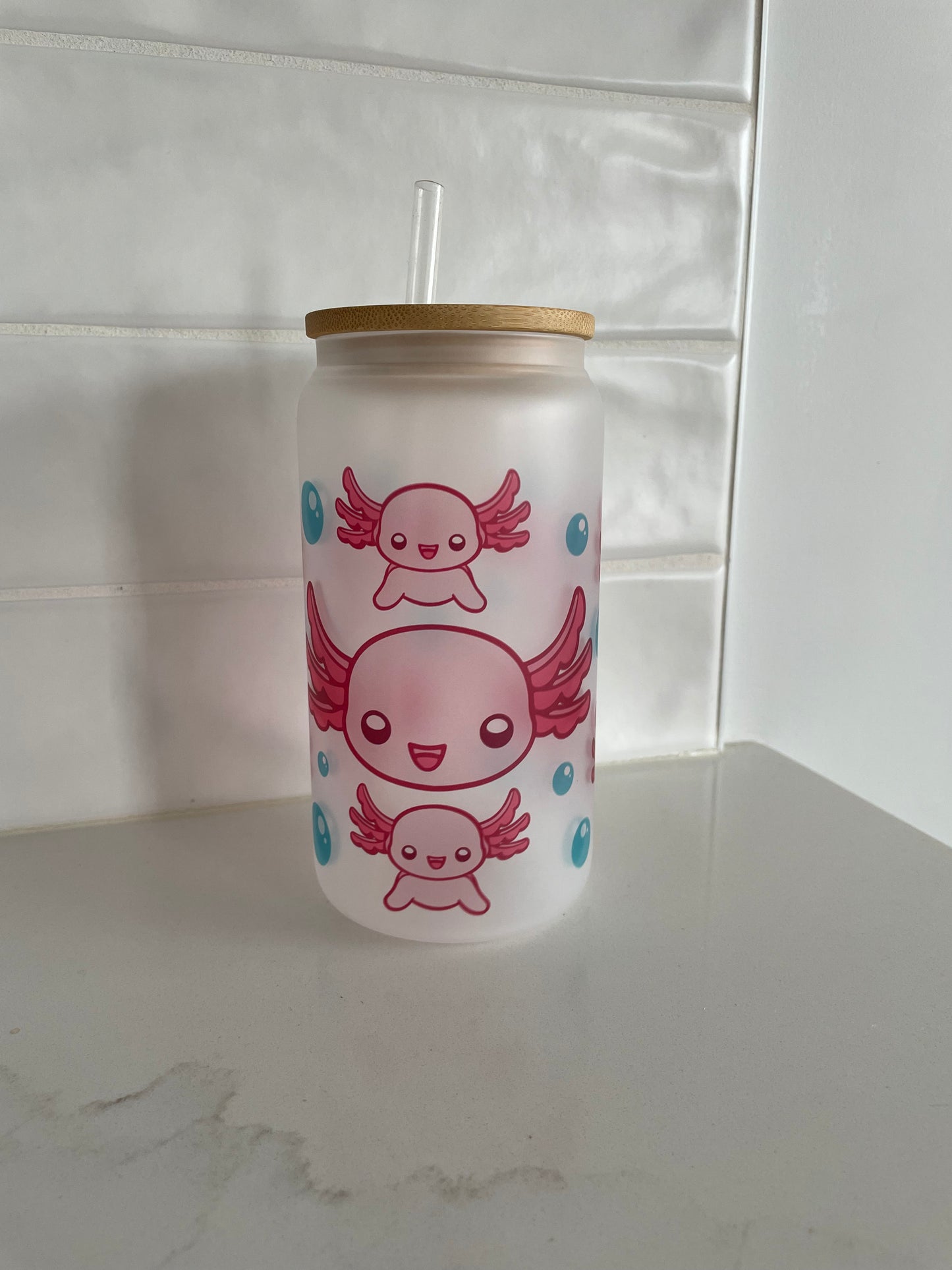 Pink Axolotl Frosted Glass cup