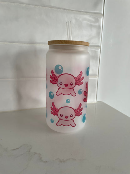 Pink Axolotl Frosted Glass cup